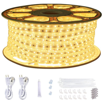 SURNIE 150ft Flat Outdoor Rope Lights Waterproof: 110V Cool Warm White LED Strip Light - Cuttable Connectable Lights for Deck Patio Stairs Backyards Commercial Decor Lighting, Not Tube Rope