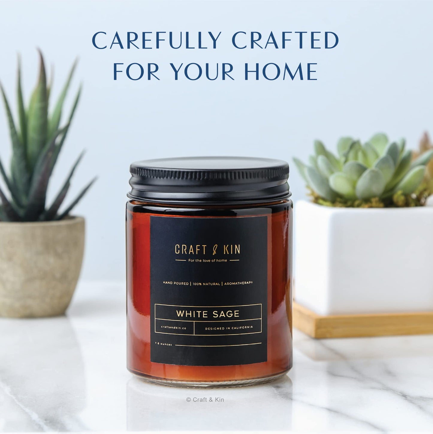 Craft & Kin Scented Candles for Men | Premium White Sage Winter Scented Candles | All-Natural Scent for Home | Long Lasting Holiday Candles with 45 Hour Burn Time, 8oz