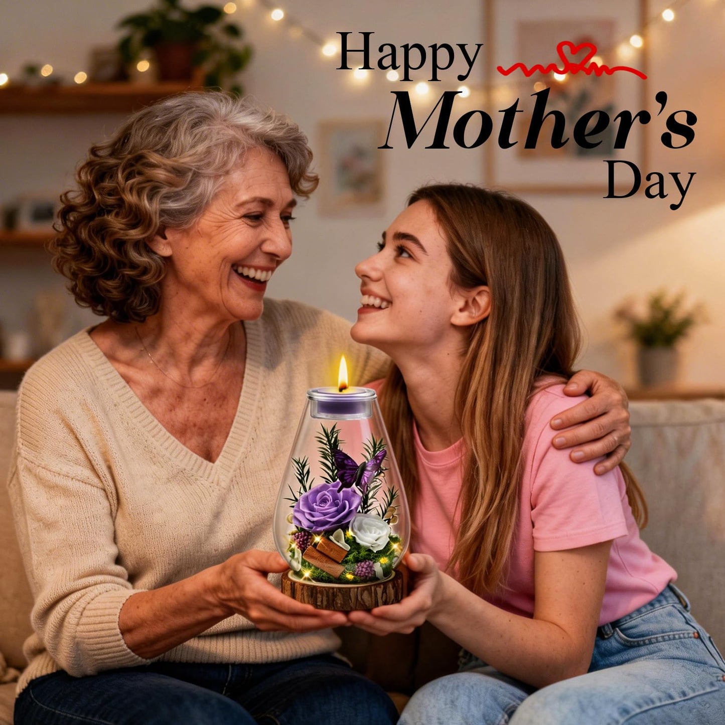 Tyvouflo Birthday Gifts for Women Preserved Flowers Purple Roses Candle Holder in Glass Dome Gift for Mom Birthday Gift Forever Flowers for Anniversary Real Flowers Eternal Rose for Proposal Wedding