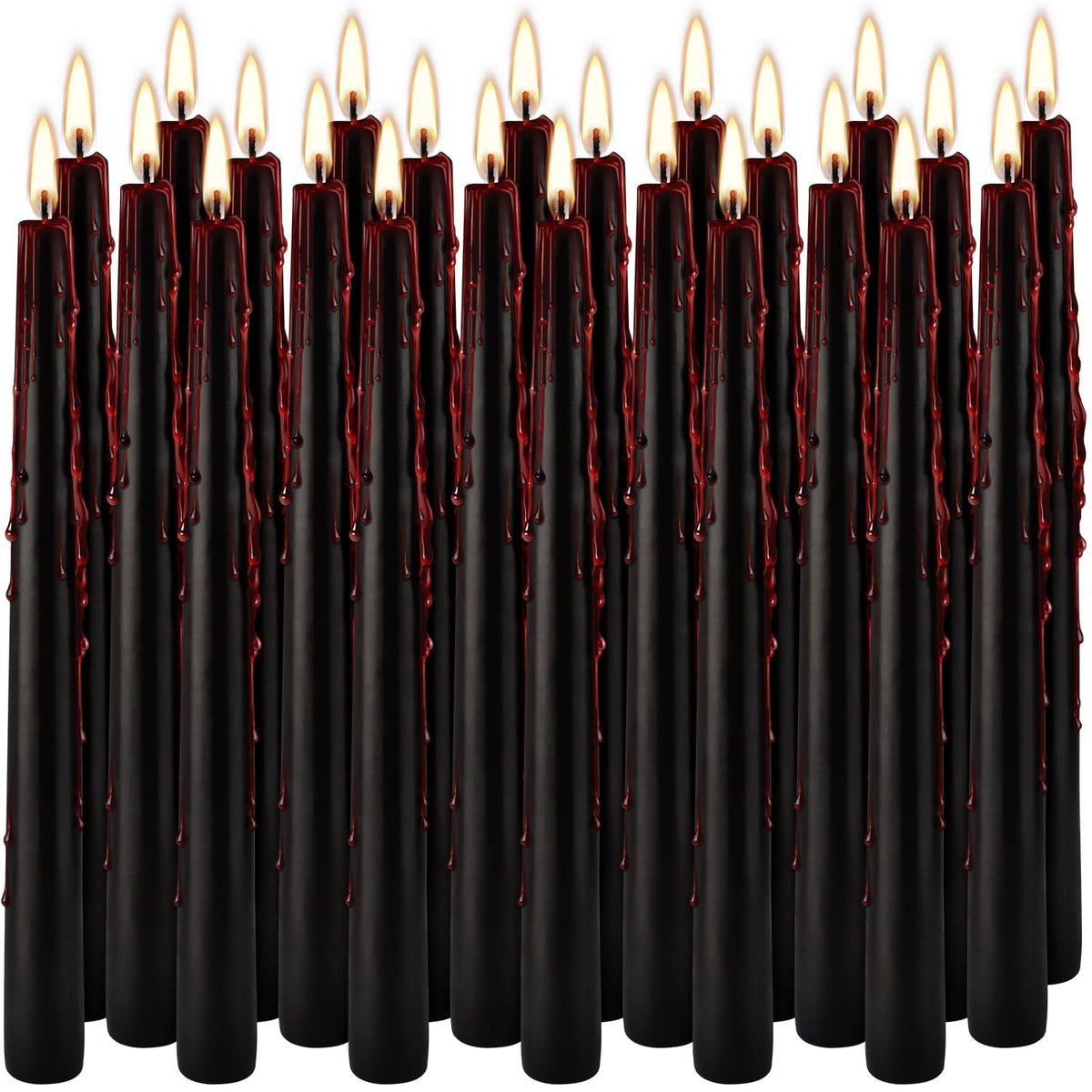 24 Pack Vampire Tears Taper Candles, 10 inch Tall Bleeding Candles, Unscented Black Tapered Candlesticks, Spooky Blood Drip Candle Set for Halloween Party Gothic Home Decorations
