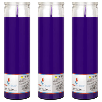Mega Candles 3 pcs Unscented Purple Glass Container Devotional Prayer Candles, Shortening Wax Candle 2 Inch x 8 Inch, Sanctuary, Vigils, Prayers, Spiritual, Blessings, Religious, Altar, Remembrance