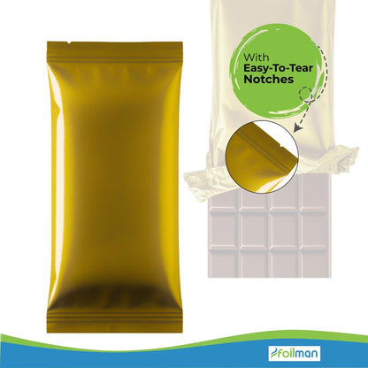 Foilman - Heat Seal Bags (Metallized) For Chocolate Bar Wrapping - Actual bags size 3 x 6 3/8 - Fits Bar Size 2.25 x 5.5 Inches (100 Pack) (Dark Gold)