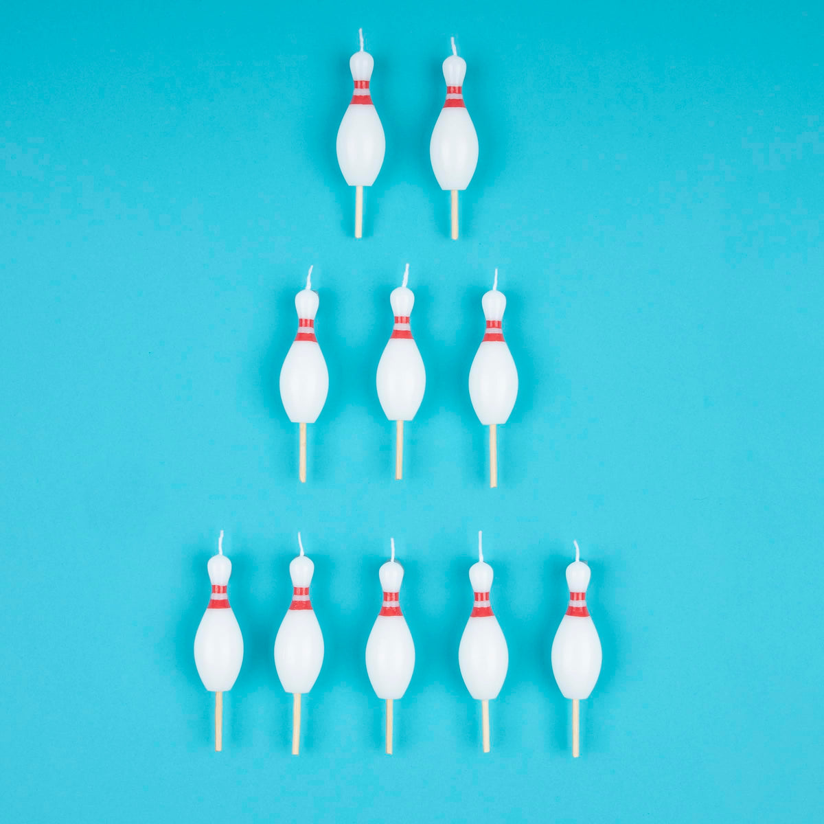 Meri Meri Bowling Pin Candles (Pack of 10), 3.75" Tall, Unscented, Bowling Party Decorations