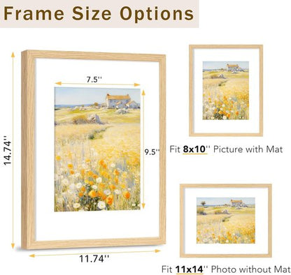 JCJMY 11x14 Picture Frame Set of 4 - Solid Wood Frames with Shatter Resistant Plexiglass | Display 8x10 or 11x14