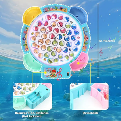 Magnetic Fishing Games Set - Educational Toddler &amp Kids Fishing Toys | 45 Fish 8 Poles Rotating Board with Music &amp LED | Ideal Go Fish Toy for Fun!