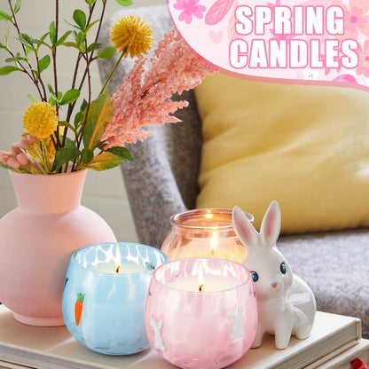 Treela Set of 2 Decorative Spring Easter Candles, 7oz Bunny & Carrot Soy Wax Icon Glass Jar Candles, Spring Home Table Centerpiece Decor, Easter Gift for Women Party Favor