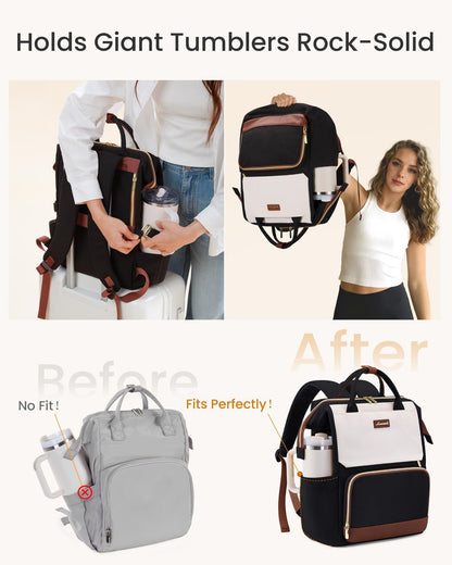 LOVEVOOK Laptop Backpack for Women with Giant Tumbler Holder Pocket, 15.6 inch Travel Work Backpack Purse for Nurse Teacher, Waterproof Bag College Bookbag Casual Daypack