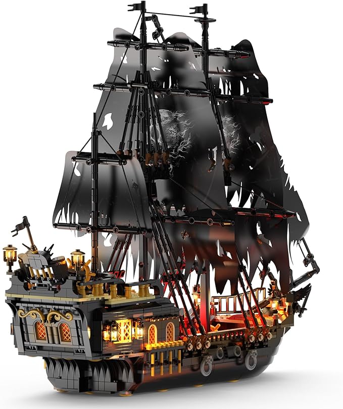 Pirate Ship Model Building Set for Adults Boys Girls Black Pearl Ship Model with Light Sail Boat Construction Toys Collectible Display Home Office Decor Birthday Gifts（1713 Pieces）