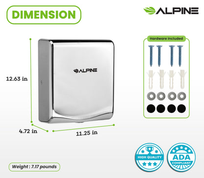 Alpine Commercial Hand Dryer with HEPA Filter, 8 Seconds Extreme Speed Electric Hand Dryer for Home Bathroom/Restaurant with Heat & Speed Control - ADA Compliant (120V Chrome)