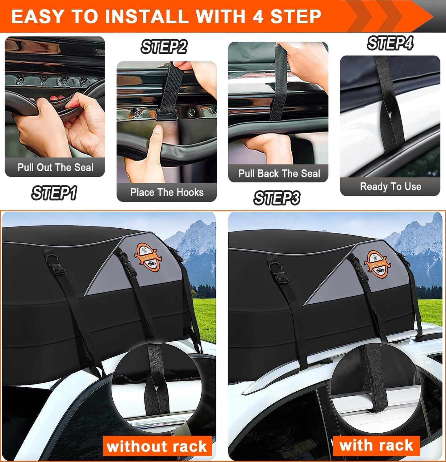 Sailnovo Car Rooftop Cargo Carrier Roof Bag, 20 Cubic feet Waterproof Roof Cargo Carrier fit car with/Without Luggage Rack - Vehicle Soft Shell Roof Cargo Box with Tie-Down Strap, Safety Hook