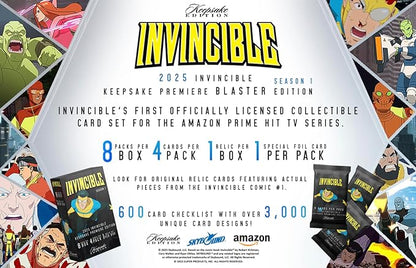 2025 Invincible Season 1 Keepsake Premiere Blaster: 8 Packs Per Box One Guaranteed Relic Chase Rare Autos and Patches