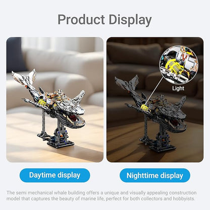 Mechanical Whale Building Set Sea Animal Building Block Toy Movable Ocean Animal with Display Stand Home Decor Gift for Adults Teens（1388PCS）