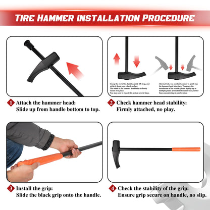 Tire Hammer Bead Breaker & Mount Demount Tool Set for 22.5-24.5 Semi Truck Bus Tires, Manual Tubeless Tire Changing Kit w/ Duck-Billed Wedge, 3-Piece Lever, Bead Keeper - Heavy Duty for Car Repair
