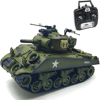 fisca Remote Control Tank 2.4Ghz 15 Channel 1/20 Sherman M4A3 Main Battle RC Tank that Shoot BBS Airsoft for Kids Age 10 11 12-16 Year Old