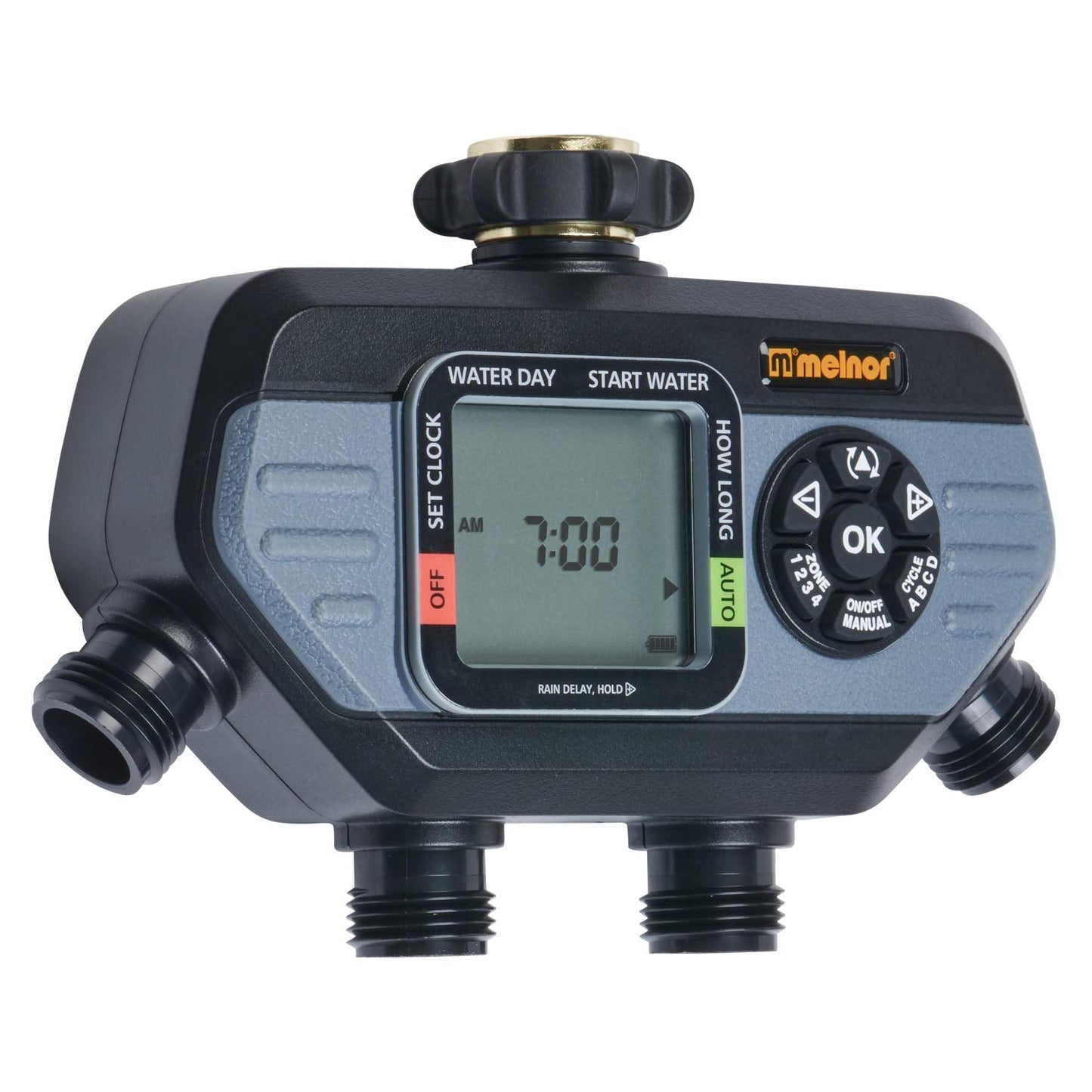 Melnor 65038-AMZ HydroLogic 4-Zone Digital Water Timer with 5 Stainless Steel Filter Washers Set, Amazon Bundle