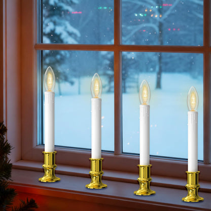 SUNSGNE Battery Operated Window Candles, Flameless Window Candles with Auto Timer for Holiday Home Table Christmas Decor, C26 LED Ultra-Bright Bulbs, 4 Pack, Gold Base
