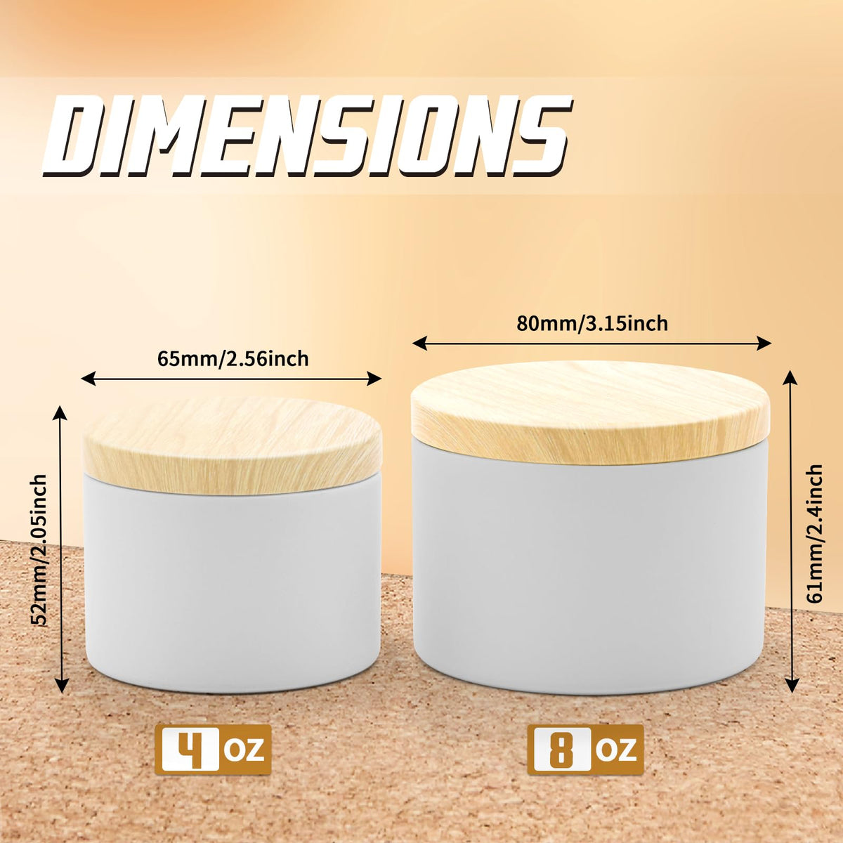YJHSS 48-Pack Candle Jars, 24pcs 8oz + 24pcs 4oz Candle tins with Metal Wood-Grain Printing Lids, Empty Candle Jars for Making Candles Bulk Candle Containers-White