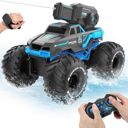 BEZGAR 1:16 Monster Truck Toys Remote Control Car Amphibious RC Cars Pickup Boat with Shooting Water Gun - 4WD Waterproof All-terrian Off-Road Vehicles Gifts for Kids Boys Age 6-12