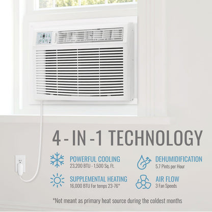 Keystone 23,200 BTU Window Air Conditioner with 16,000 BTU Supplemental Heat and Dehumidifier, 230V, Window AC for Large Rooms up to 1,500 Sq.Ft. with Smart Remote Control