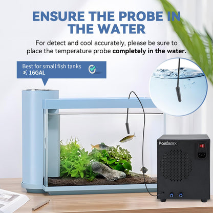 Poafamx 16Gal (60L) Aquarium Chiller, Small Water Chiller with Electronic Cooling, Quiet Fish Tank Cooler for Axolotl, Fish, Shrimp with Pump and Pipe 110V