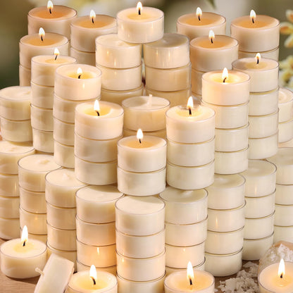 DEVI Soy Tea Lights Candles 200 Pack, 6 Hour White Tea Candles Bulk, Soy Wax Tea Lights Bulk-6 Hours Long Burning, Unscented Small Votives Bulk for Wedding Favors, Party Events, Shabbat,Home Decor