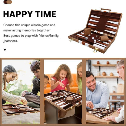 Backgammon Set - Classic Board Game with Premium Leather Case - Portable Travel Strategy Backgammon Game Set for Adults Kids (15inch Khaki)