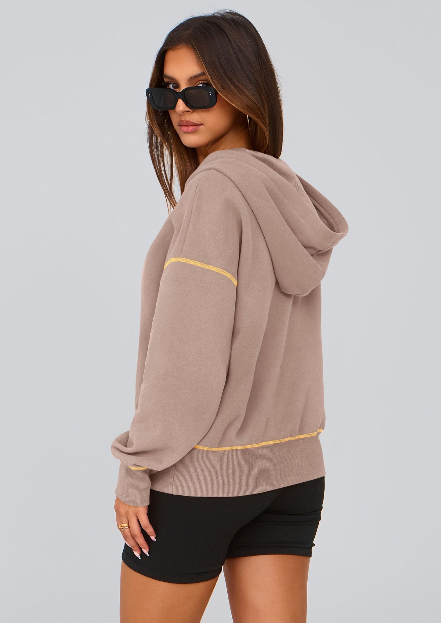 PRETTYGARDEN Women's 2025 Fall Hooded Sweatshirts Long Sleeve Half Zip Cropped Hoodies Pullover Winter Fashion Clothes (Khaki,Medium)