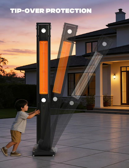 onlyfire FlexRay Heater - 80" Electric Infrared Patio Heater for Indoor & Outdoor Use, Freestanding Heater with Magnetic Remote & Cover, 3 Heat Modes + Light Mode,1500W, Overheat & Tip-Over Protection