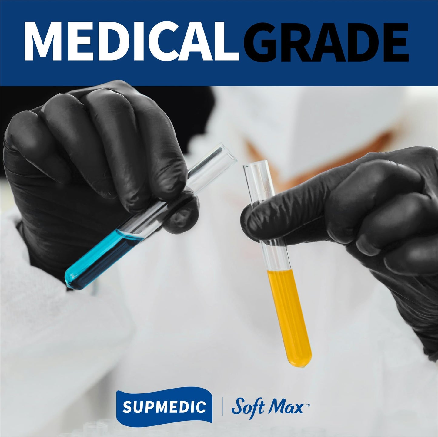 Supmedic Disposable Nitrile Gloves, Chemical Resistant, Powder-Free, Latex-Free, Food Safe, Medical Exam Gloves, Black, Large, 100 Pcs