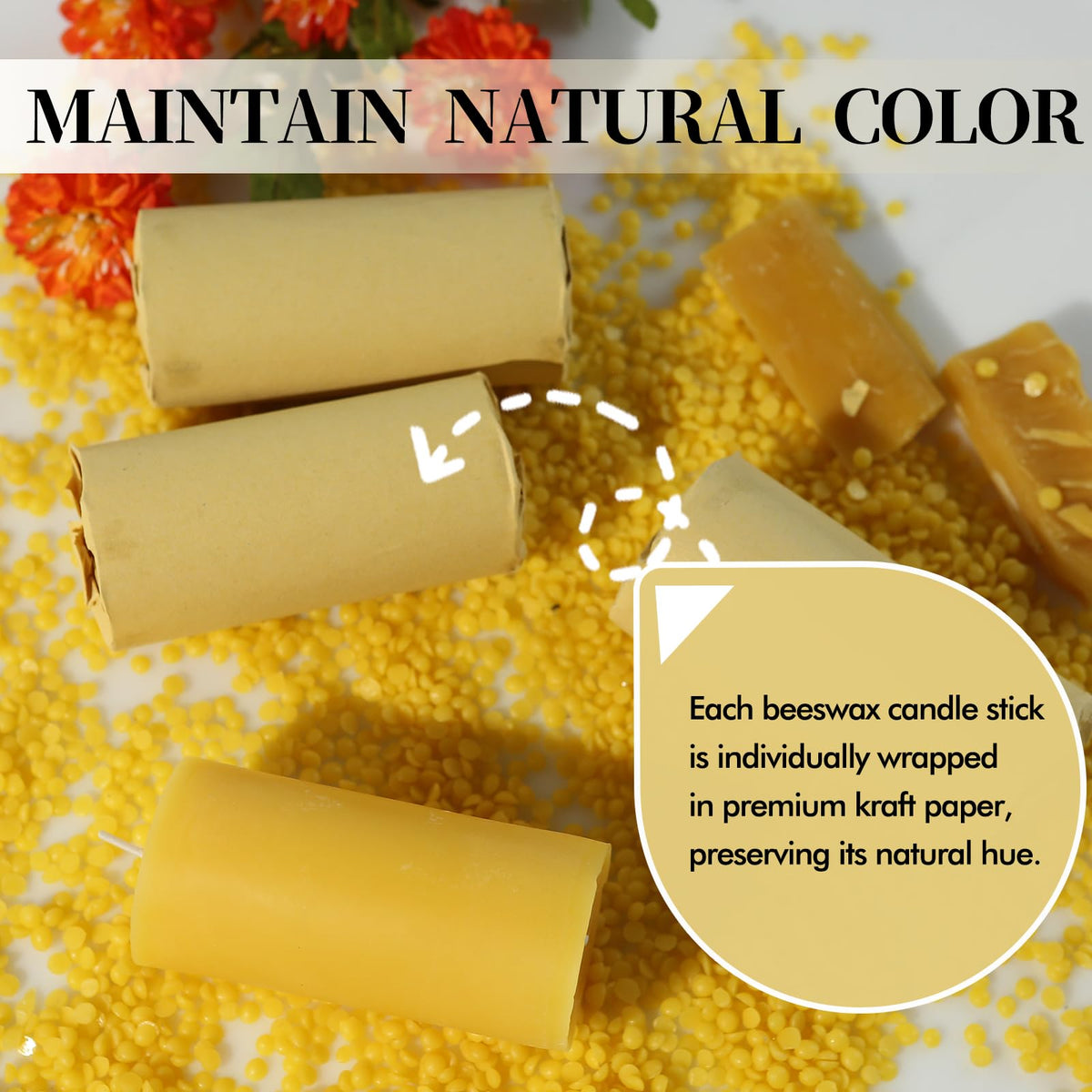 Beeswax Pillar Candles Set of 2, 70 Hours Long Burning, 100% Natural Beeswax Candles for Emergency, Pure Bees Wax for Home, Smokeless & Dripless
