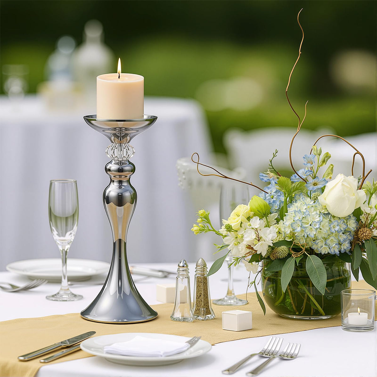 Pillar Candle Holder,Metal Candlestick Holders,Silver Tall Candlesticks for Wedding Theme Party Table Centerpiece Decor Dining Room Birthday Holiday (Candlestick 6186- Small)