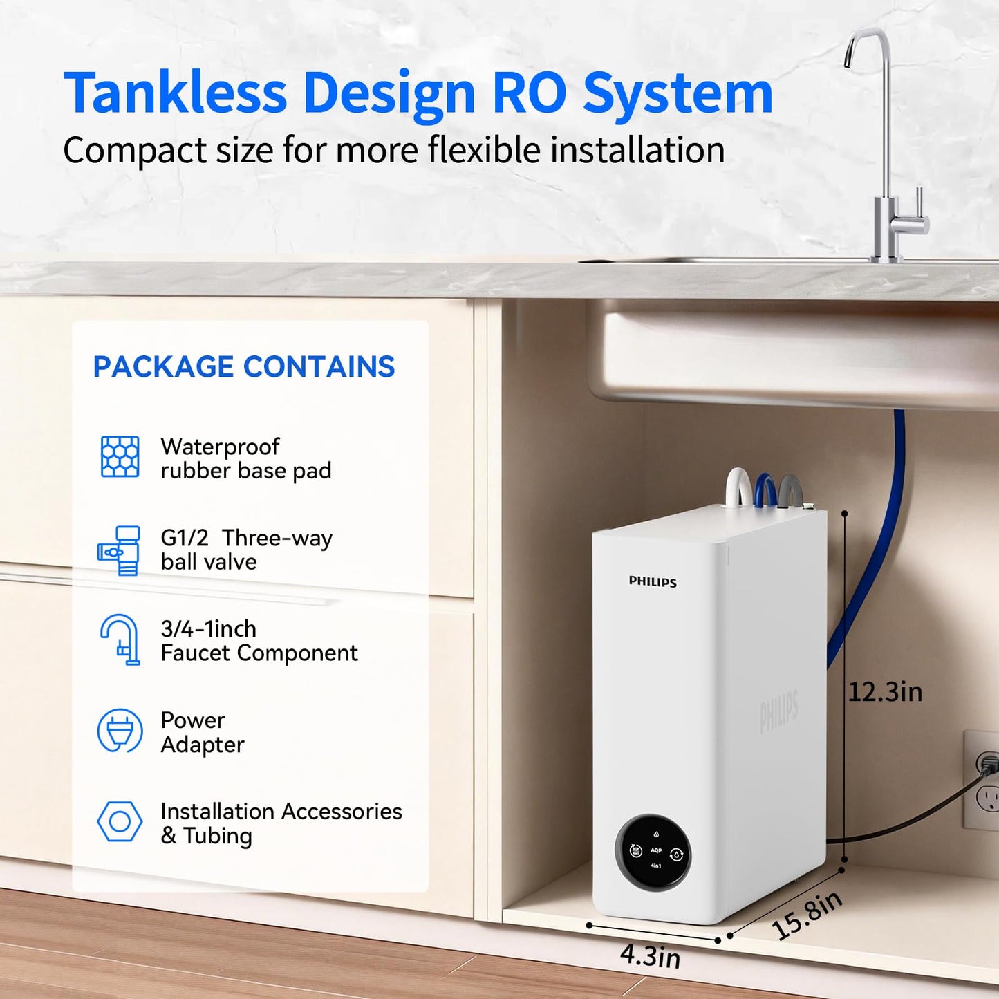 Philips AUT9340 Reverse Osmosis System, 400 GPD RO System, Tankless Under Sink Water Filter System,2.3:1 Pure to Drain Water Filtration, Reduces TDS, NSF/ANSI 372 Certified with No Standing Water