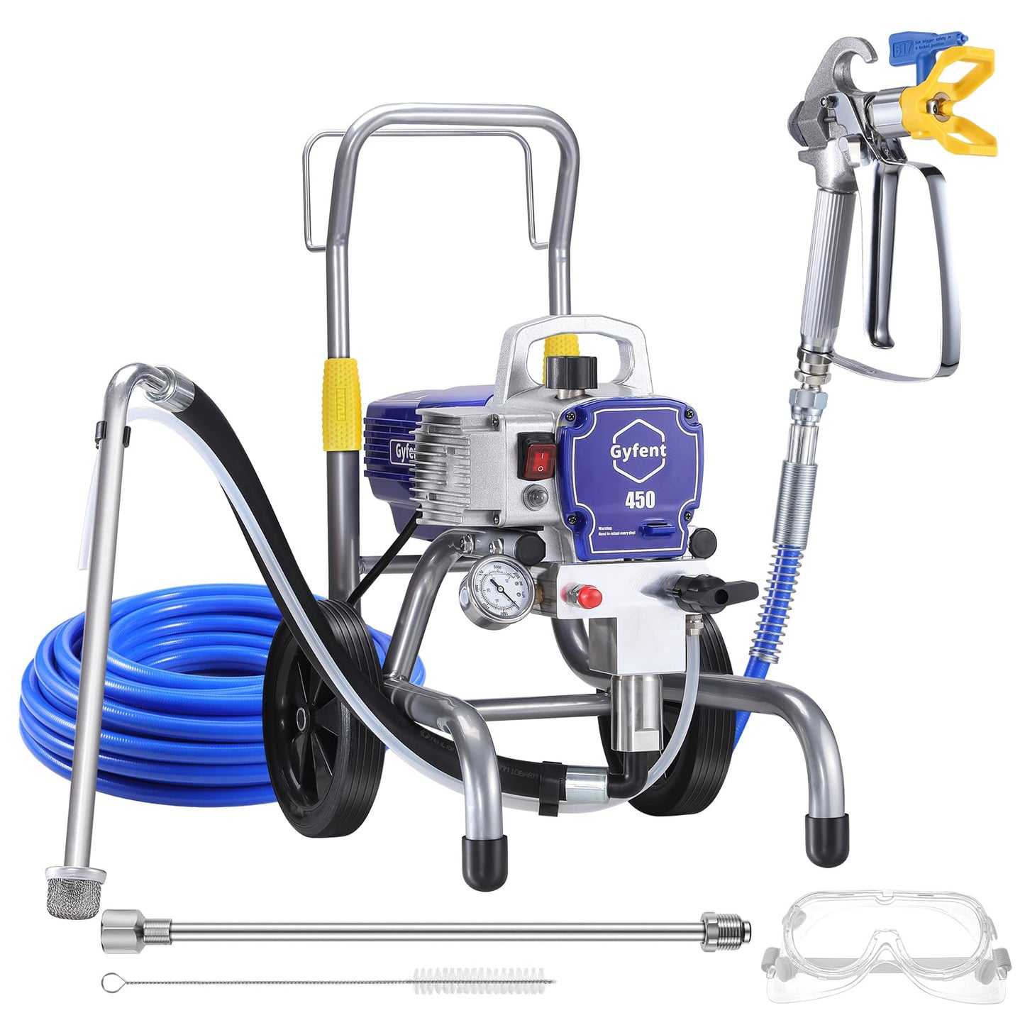450 Airless Paint Sprayer with 10Pcs Nozzle, 0.47GPM Paint Sprayer for Home Interior 3300psi 900W High Efficiency Airless Sprayer with Low Overspray for House Painting Townhouse