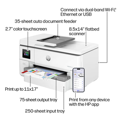 HP OfficeJet Pro 9720 Wide-Format Wireless All-in-One Color Inkjet Printer, Print, scan, Copy, fax up to 11x17, ADF, Duplex Printing Best-for-Office, 3 Month Trial of Instant Ink Included (C2XF9A)