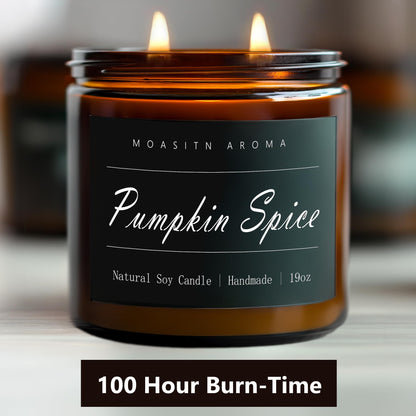 MOASITN Pumpkin Spice Large Heavenly Scented Candles for Home|19oz 100h Long Lasting Clean Burn|Natural Soy Aromatherapy Candle|2 Wick Jar Candle for Women,Men as Relaxing,Birthday,Housewarming Gifts