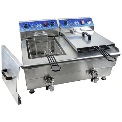 26L/27.4QT Commercial Deep Fryer with Oil Filtration and Timer, 120V Electric Deep Fryer with 2 Baskets and Lids, Countertop Commercial Fryer for Restaurant 3500W