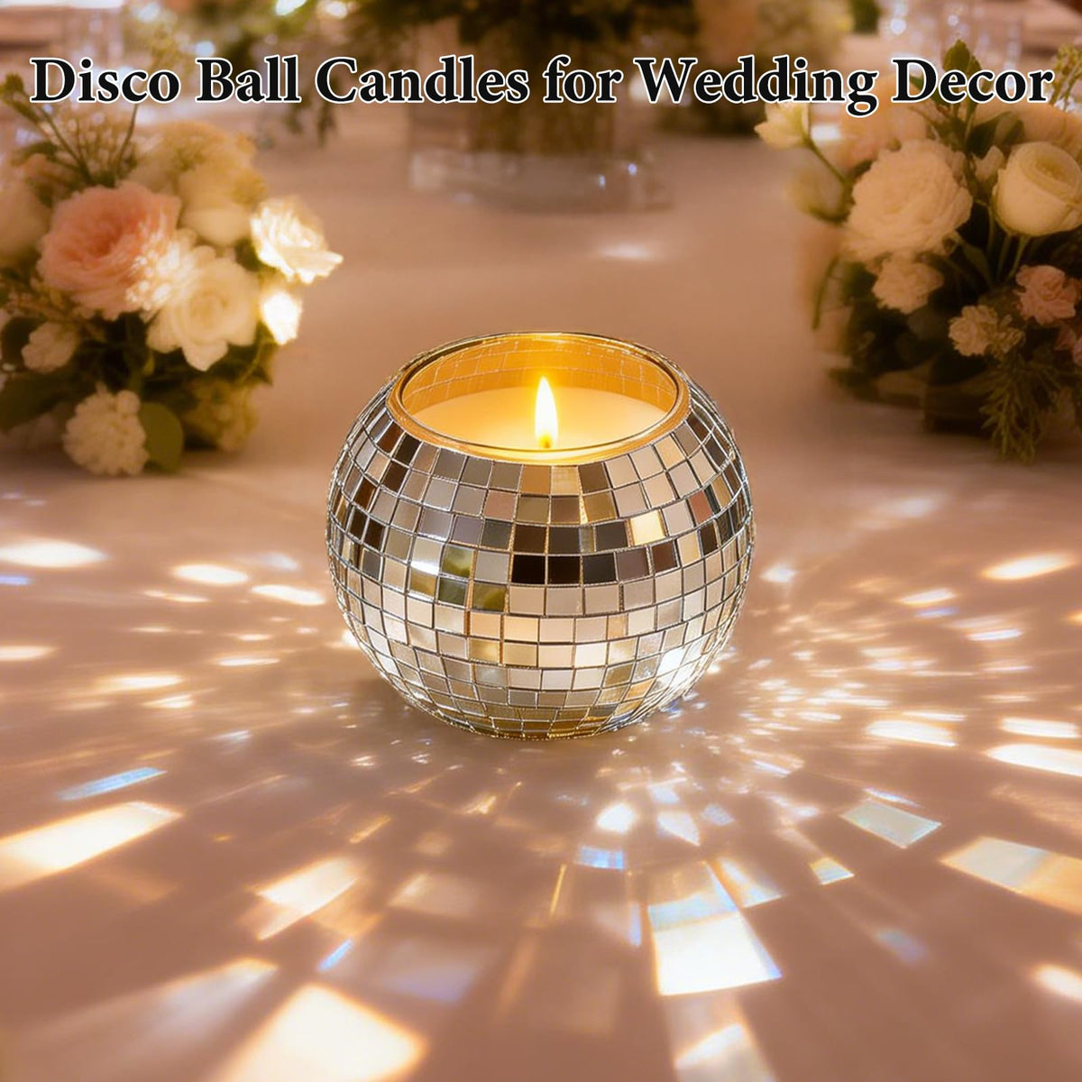 CHICERA 24 Pcs Disco Ball Candle Holders, 2x2.6 Inch Silver Mirror Glass Candle Holders, Disco Ball Centerpieces Table Decor for Wedding Birthday Party
