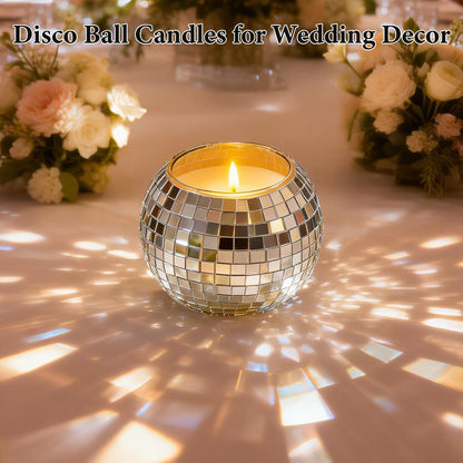 CHICERA 24 Pcs Disco Ball Candle Holders, 2x2.6 Inch Silver Mirror Glass Candle Holders, Disco Ball Centerpieces Table Decor for Wedding Birthday Party