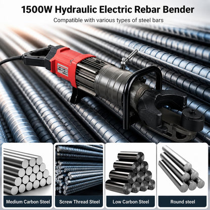 GERMCENS Electric Rebar Bender 1500W Hydraulic Rebar Bending Machine #16-25 mm Rebar to 90° within 3-4s, Enabling easy bending of rebar steel bar,Comes with a storage box.