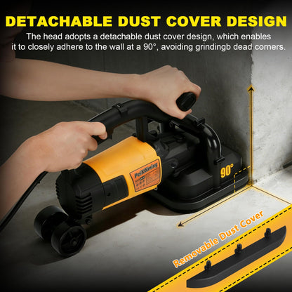 PeiXWming 4-Head Concrete Grinder Set with Long Handle, 4" Concrete Floor Grinder 3800W 0-6000RPM Concrete Surface Planer Dust Extraction Shroud Auxiliary Wheels for Grinding Concrete Cement Marble