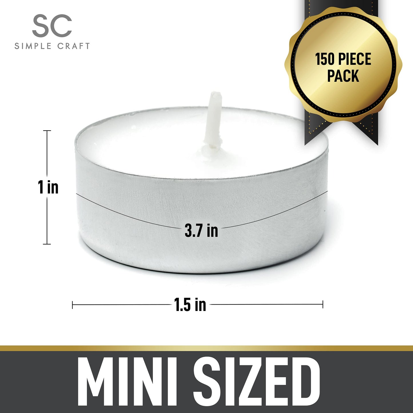 Simple Craft 150 Pack Tea Lights Candles - Unscented Tealight Candles Pack - Long Lasting Paraffin Wax Small Candles in Bulk - Smokeless & Dripless Tea Light Candles for Home, Parties, Weddings