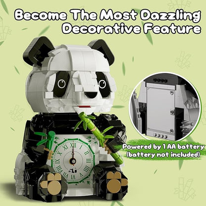 3 in 1 Panda Building Block Set for Kids Age 6+ Cute Animal Brick Alarm Clock Toy with Replace The Eyes Movable Arms and Head Compatible with Lego Creative Home Decor Gift for Adults(853PCS)