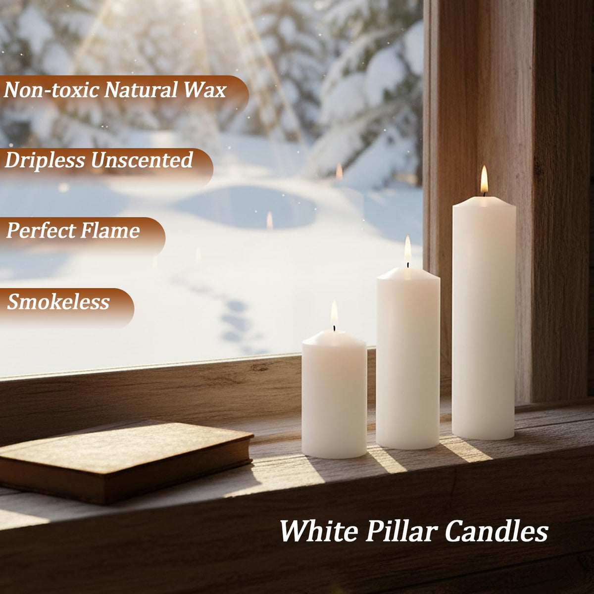Trxvxo White Pillar Candles Bulk Set of 18，Hurricane Candles，3 Different Lengths 2 x 3/6/8 Inch (6 Each)，Dripless Unscented Smokeless，Gives You a Better Atmosphere When Organizing an Event Party.