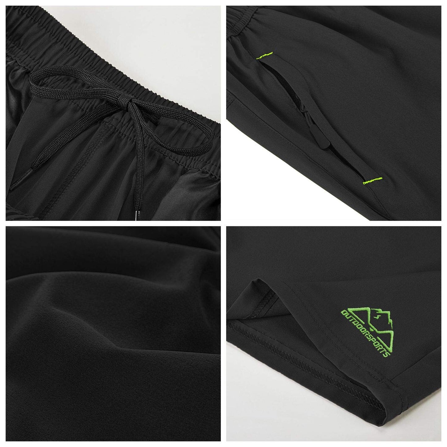 Rdruko Men's Outdoor Sports Hiking Shorts Lightwight Dry Fit Workout Running Shorts with Pockets(Black Green, US L)