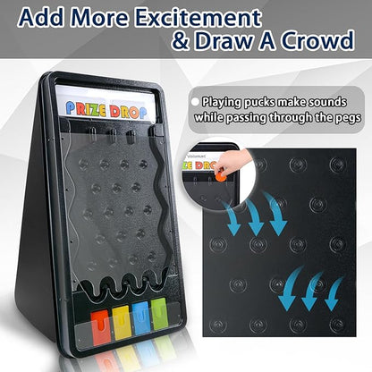 Mini Tabletop Prize Drop Board Game 25x14 Plinko Board Foldable Stand with Customizable 8 Playing Pucks for Carnival Tradeshow Party