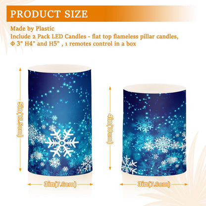 ALAZA Christmas Blue Glitter Snowflakes Flickering Flameless Candles Battery Operated with Remote Timer,Tea Light Candles LED Pillar Votive Candles Set of 2 for Outdoor Indoor Decorations
