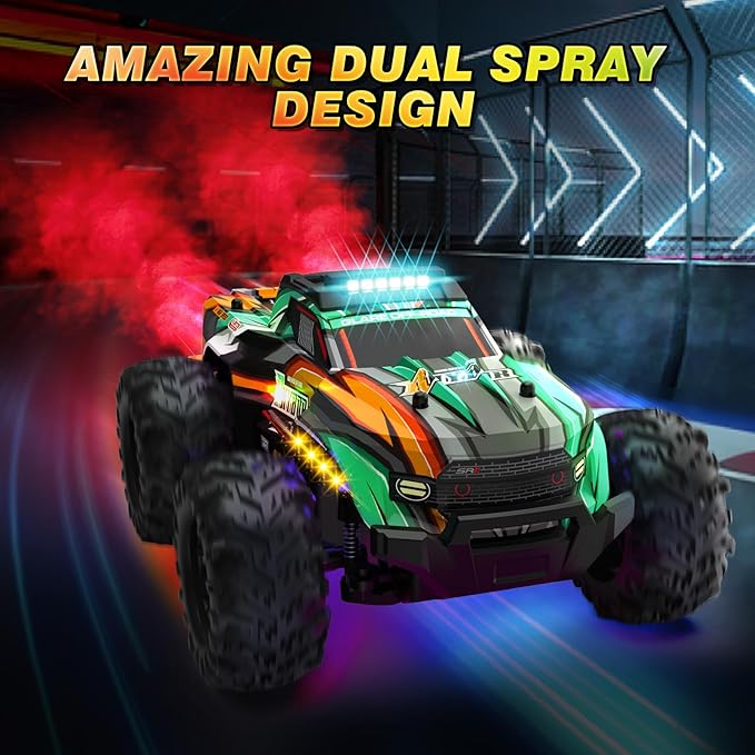 BLUEJAY Remote Control Car 1:16 All Terrain High Speed RC Cars Truck for Boy Rechargeable Monster RC Truck with Cool LED Lights &amp Spray RC Cars Toys Gifts for Adults Kids Boys Girls 4-7 8-12