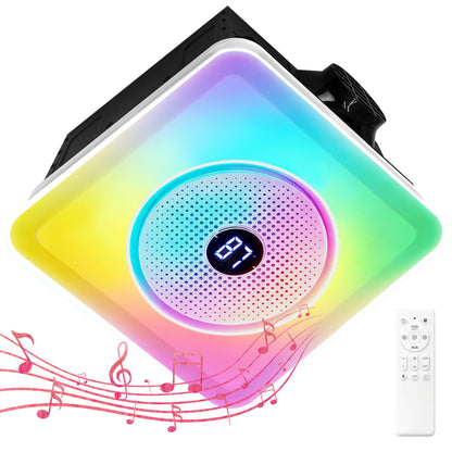 Bathroom Exhaust Fan with Bluetooth Speaker, Bathroom Fan Light, 230 CFM 1.0 Sone, Strong Wind Force & Very Quiet, Noise-cancelling Bluetooth speakers, 7 color dynamic lighting, Play Easy Install