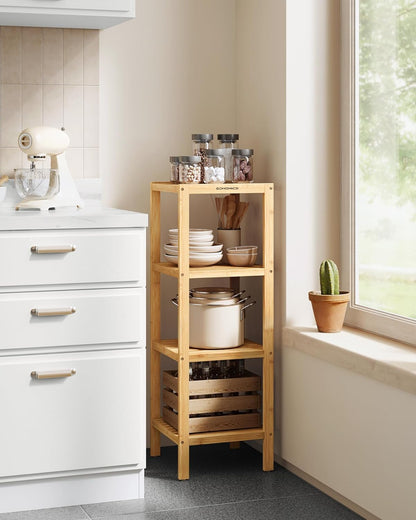 SONGMICS 4-Tier Bamboo Shelf - Versatile Corner Rack for Bathroom, Kitchen, Living Room | Natural UBCB54Y