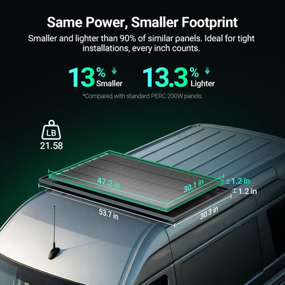 HQST N-Type 16BB 200 Watt Bifacial Solar Panel, Compact & Lightweight Solar Panels with 30 Years Lifespan, up to 25.4% Efficiency, IP65 for RV, Van, Trailer, Marine, Rooftop, Farm, Off Grid